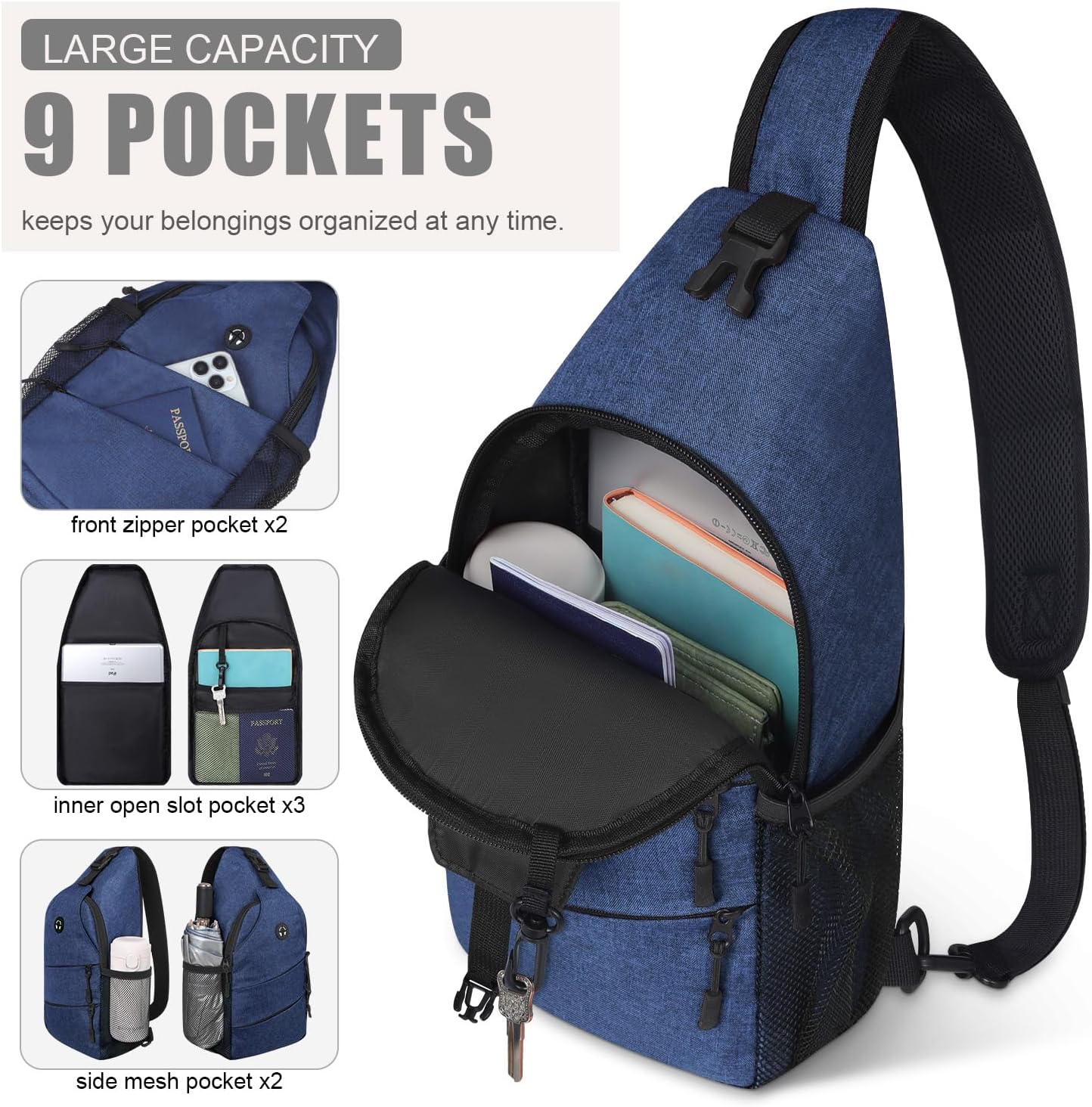 Pritent Crossbody Bags for Women Men Trendy Sling Bag Backpack Casual Chest Bag with Convertible Shoulder Strap