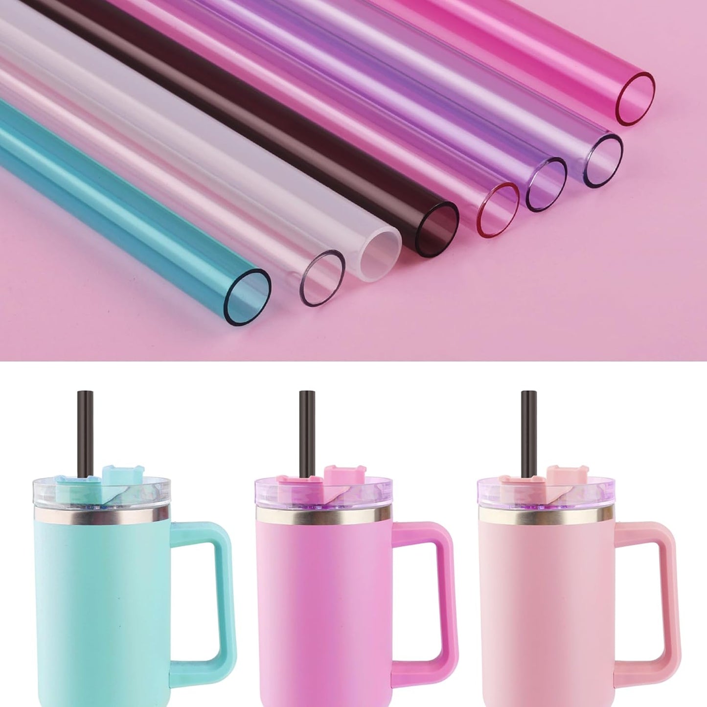 Replacement Straw Compatible with 40 oz Stanley Quencher Tumbler, 12 Inch Extra Long Reusable Plastic Straws for 40 Oz Cup,Clear-6 Pack