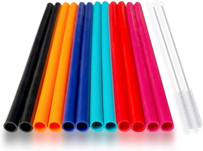 Reusable Silicone Drinking Straws, 12 Pcs Eco Friendly Silicone Straws 2 cleaning Brushes,for 30oz and 20oz Tumblers, Rtic,Yeti, Ozark, (Two-tone Dot, 10 inches)