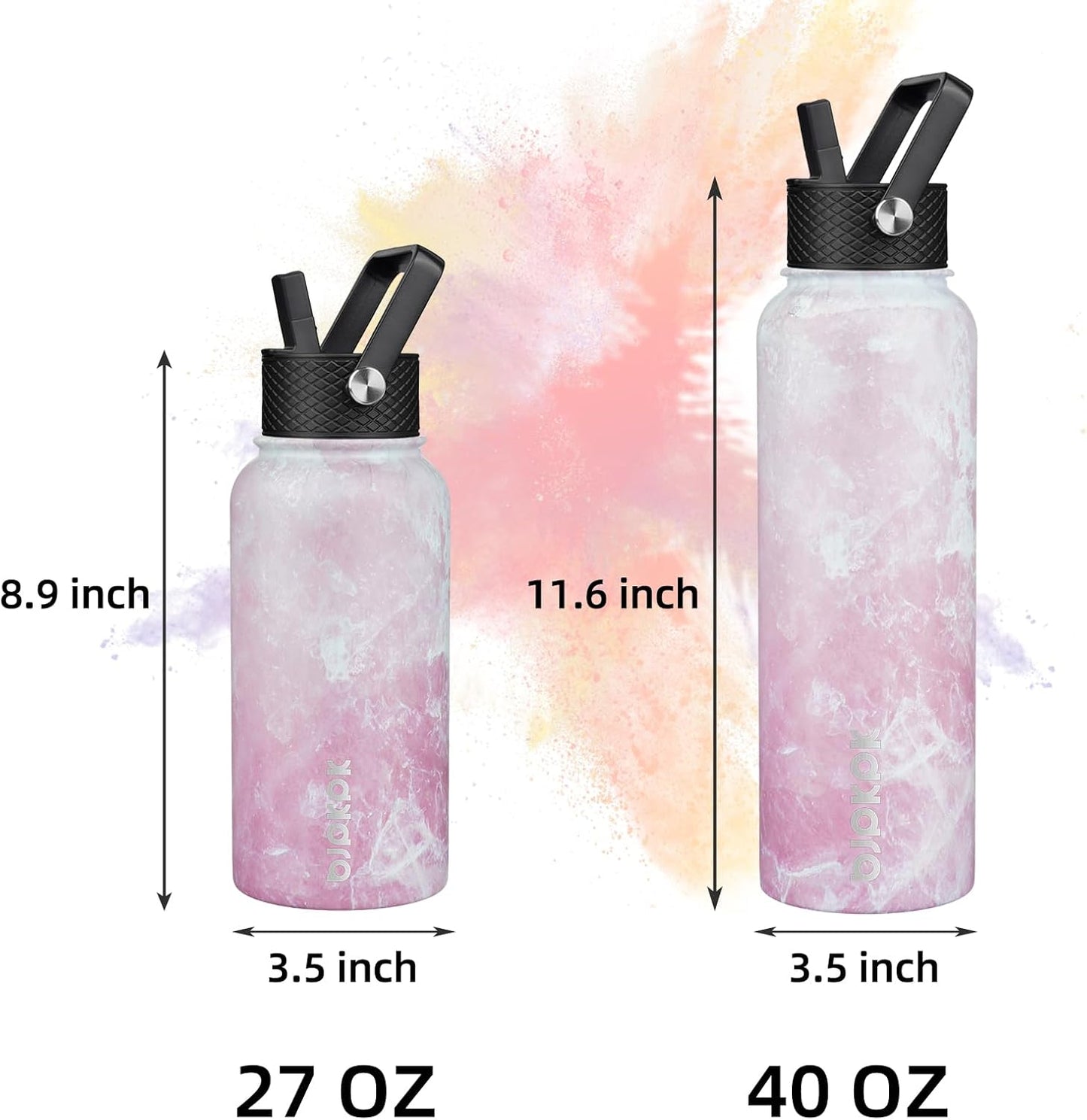 BJPKPK Insulated Water Bottles with Straw Lid, 40oz Stainless Steel Water Bottles with 3 Lids, BPA Free Leakproof Thermo, Tumblers, Cups for Sports, Gym- Midnight - Colors B