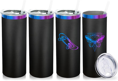 20 oz Skinny Tumblers Bulk, Stainless Steel Insulated Tumbler with Lids and Straws, Slim Double Wall Powder Coated Travel Coffee Mugs Reusable Cup for Hot Cold Drinks (Black,1 pack)