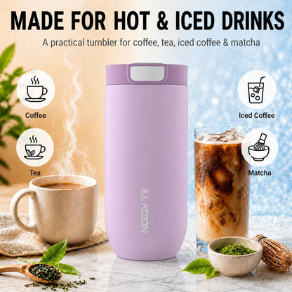 LAOION 17 oz Insulated Coffee Tumbler, Stainless Steel Travel Coffee Mug with Slider Lid, Reusable Iced Coffee Cup for Office, Car, Commute, Gray