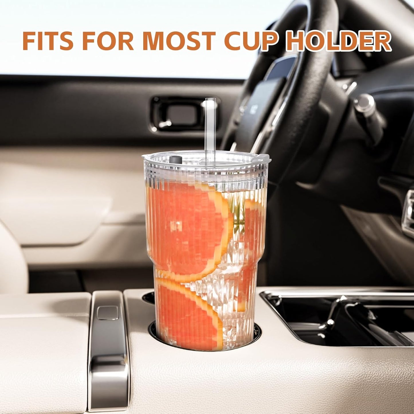 20oz Ribbed Glass Cups with Lids and Straws,1PCS Glass Tumbler with Straw and Lid,Iced Coffee Cups Drinking Glasses for Juice Whiskey Cocktail Beer