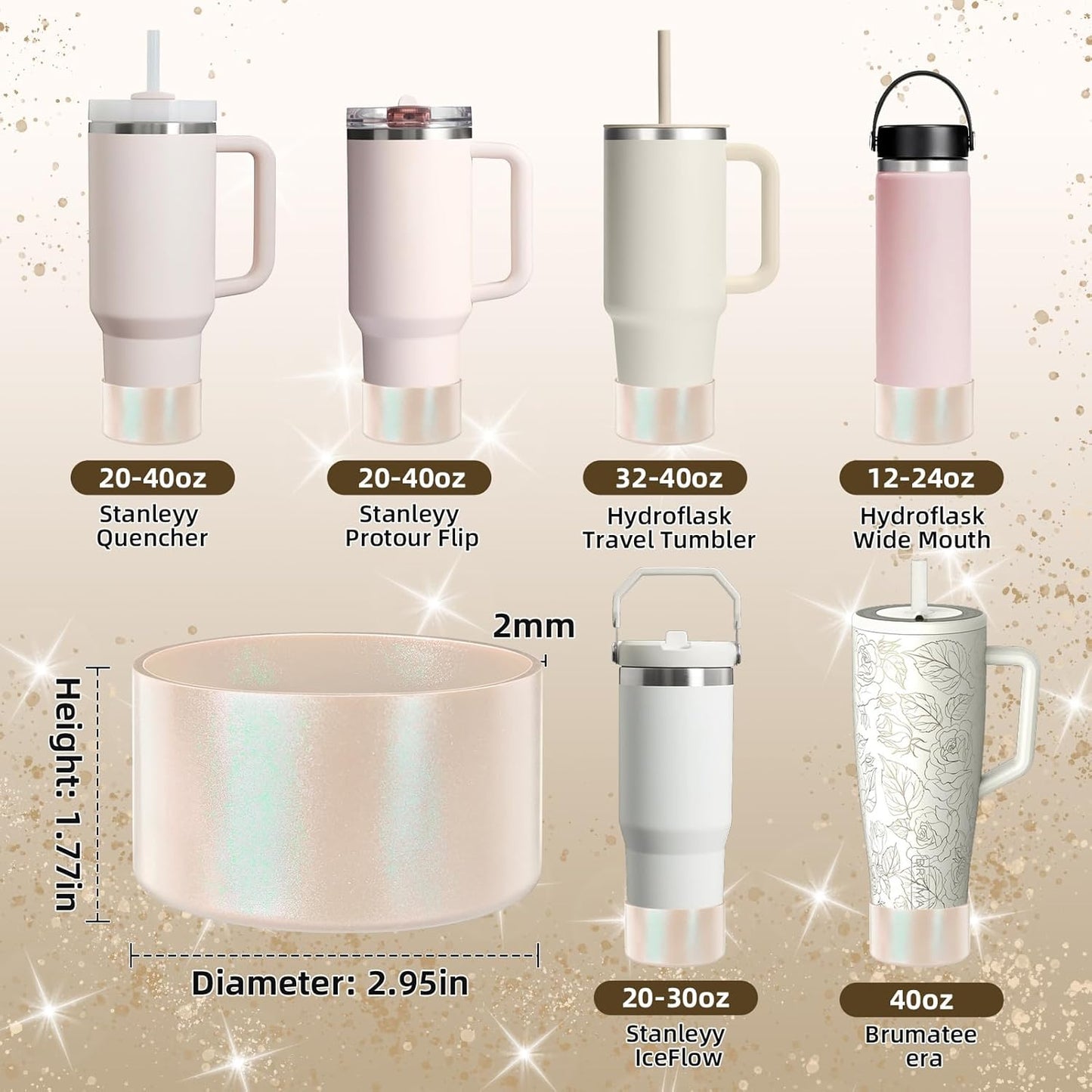 Glossy Gradient Silicone Boot, Compatible with Stanley H2.0 20-40oz & IceFlow 20-30oz, Chameleon Metallic Shimmer Cup Sleeve Protector for Hydroflask and Bottle Bottom with 2.8-3in