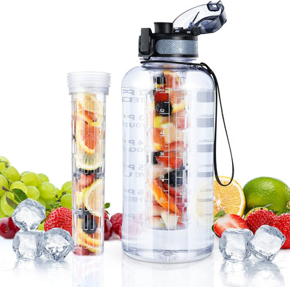 UTEBIT 32 OZ Fruit Infuser Water Bottle, Insulated Sports Water Bottle With Straw, 1L BPA Free Leak Proof Tritan Large Water Jug with Strap for Gym, Camping, Travel, Outdoor