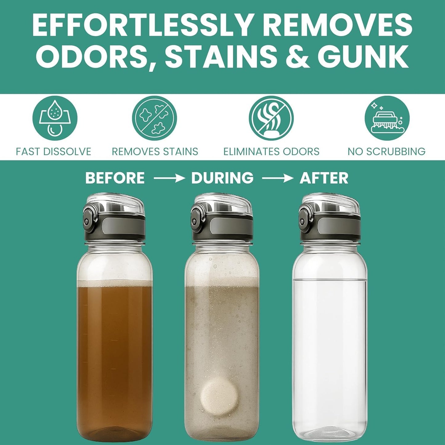 Salem's Elite Brand 12 Effervescent Water Bottle Cleaning Tablets | Tumbler Cleaning Tablets | Deodorizes & Removes Stains on Stainless Steel, Tumblers, Baby & Sports bottles