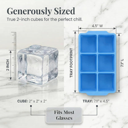 KitchFort Large Silicone Ice Cube Tray (2-Pack), Easy Release 2" Big Ice Cubes - Cocktail, Whiskey Ice Cubes Mold - Ice Trays for Freezer with Lid - Stackable Silicone Ice Tray - Black