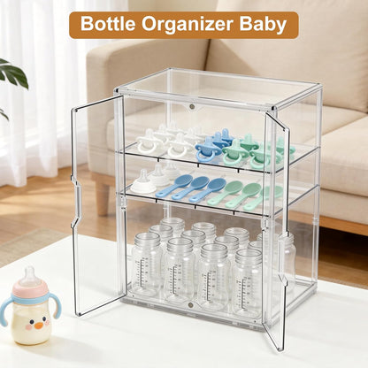 ERTIUANIO Baby Bottle Organizer – 3 Tier Bottle Storage Organizer Baby for Nipples, Pump Parts, Food Jars – Clear Acrylic Bottle Station Organizer for Countertop and Kitchen, Gifts for New Mom