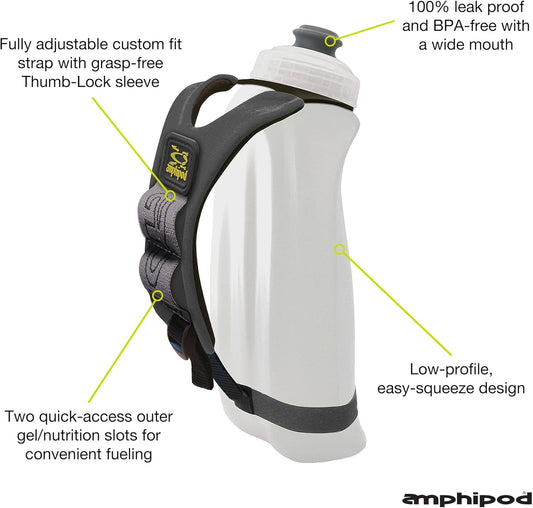 Amphipod Hydraform Ergo Minimalist Handheld Water Bottle, BPA-Free Hydration Pack for Ultra-Running, Marathons & Walking - Charcoal/Clear (16 oz.)