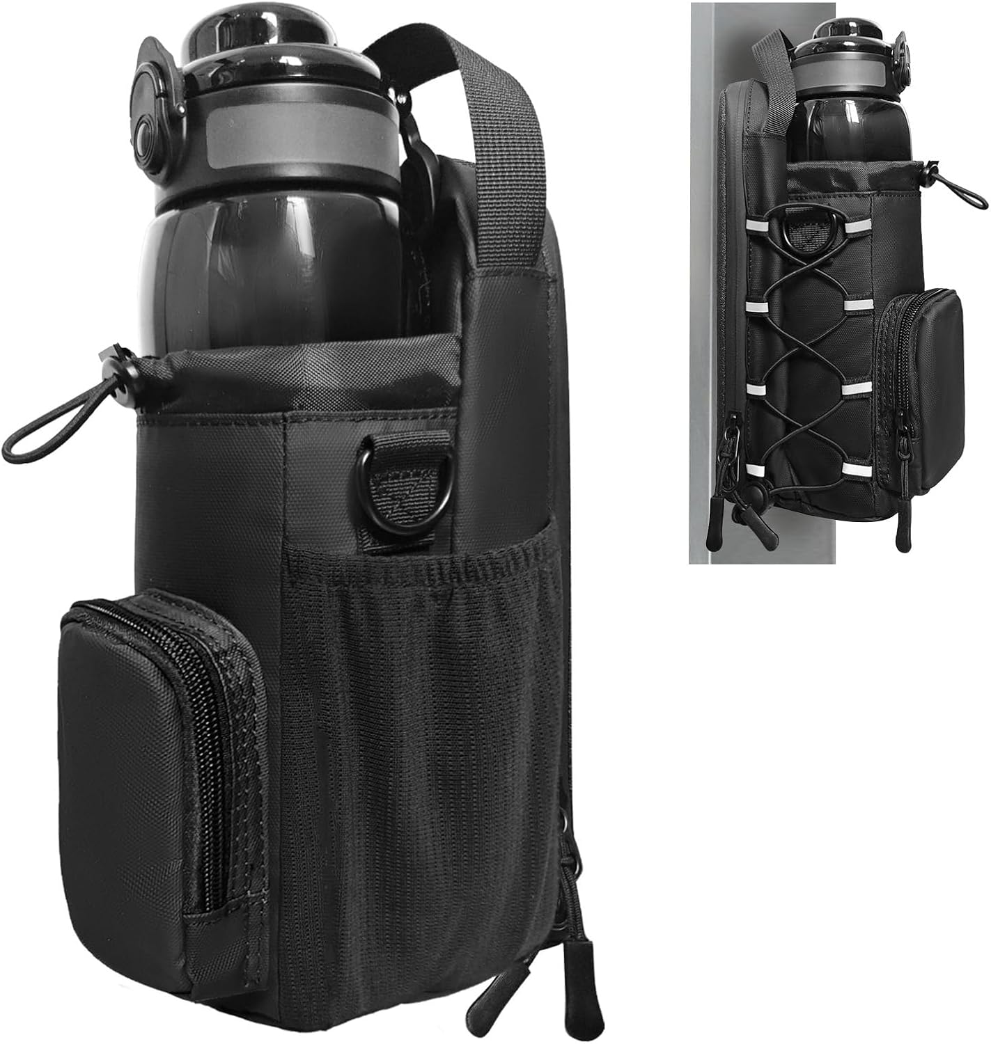 JACZZO Magnetic Gym Bag for Men and Women, Magnetic Water Bottle Holder for Gym, Small Gym Bag, Gym Gifts for Women and Men (Black, <40 OZ)