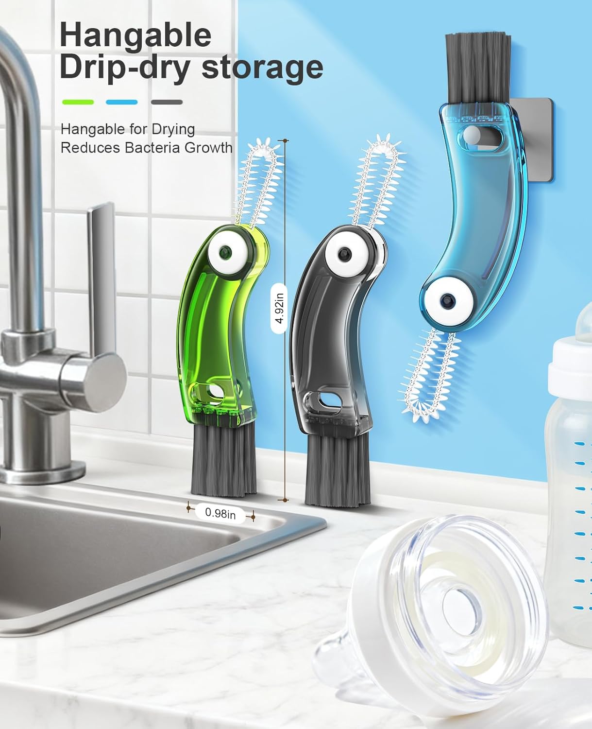 3 in 1 Cup Lid Cleaning Brush 3 PCS - Home Kitchen Multifunctional Cleaning Brush Set, Gap Cleaner Brushs and Portable Travel Bottle Lid Cleaner Tools (Multicolor)