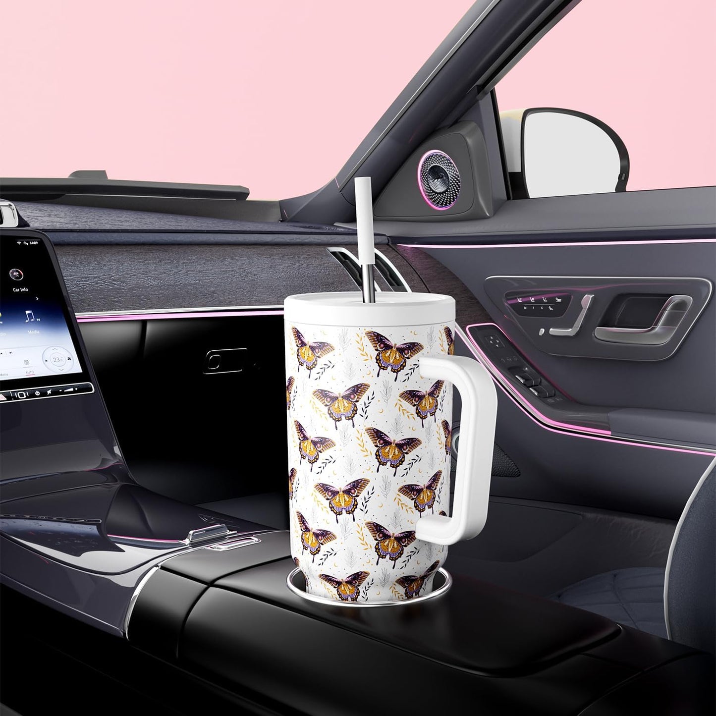 Meoky 40 oz Tumbler with Handle and Straw: Stainless Steel Insulated Tumbler with Lid and Straw - 100% Leak Proof Tumbler for Car Cup Holders - Travelers Commuters Workers, Donut
