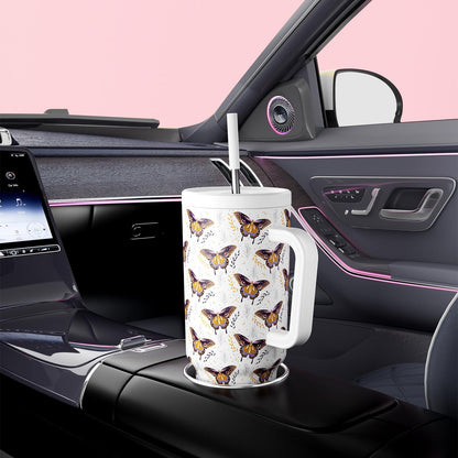 Meoky 40 oz Tumbler with Handle and Straw: Stainless Steel Insulated Tumbler with Lid and Straw - 100% Leak Proof Tumbler for Car Cup Holders - Travelers Commuters Workers, Donut