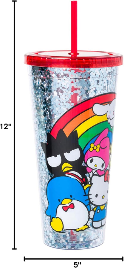 Silver Buffalo Sanrio Hello Kitty Milk Carton Pattern Plastic Boba Tumbler w Lid and Wide Straw, 24 Ounces