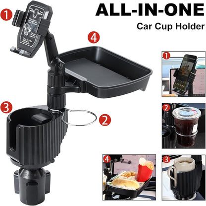 Car Large Cup Holder Expander, 5-in-1 Cupholder Extender with Phone Holder & Swivel and Detachable Snack Food Tray Table for Eating, Travel Essentials for Road Trips for Driver. Model C