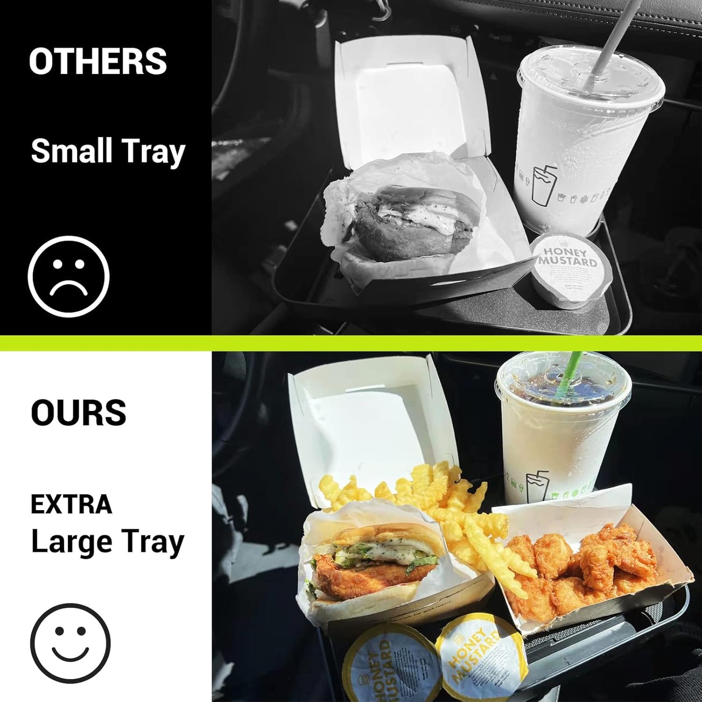SodaRide Car Cup Holder Tray -Expander- 3 in 1 Detachable Food Table Tray with Solid Base - Road Trip Essentials Accessories Gadgets - Fits Yeti, Hydro Flask 32/40 oz