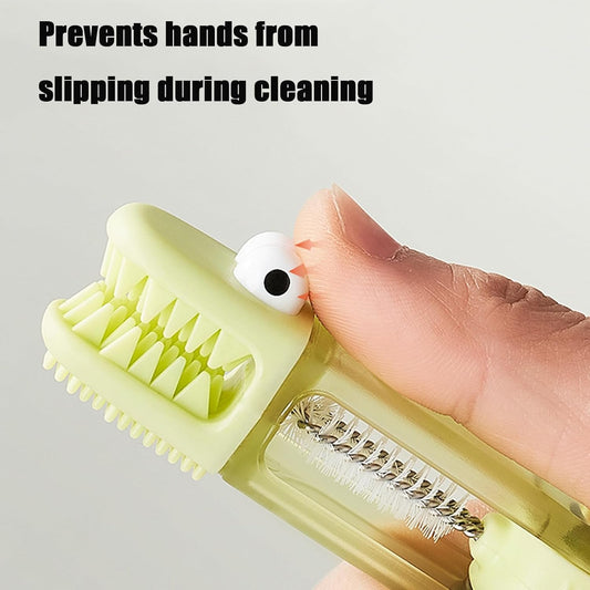 PandaEar 3-in-1 Crocodile Bottle Lid Cleaning Brush Set, Tiny Crevice Gap Cleaner for Insulated Tumblers, Sport Water Bottles & Baby Bottles, 3 PCS Brush for Lids & Straws (Blue/Orange/Green)