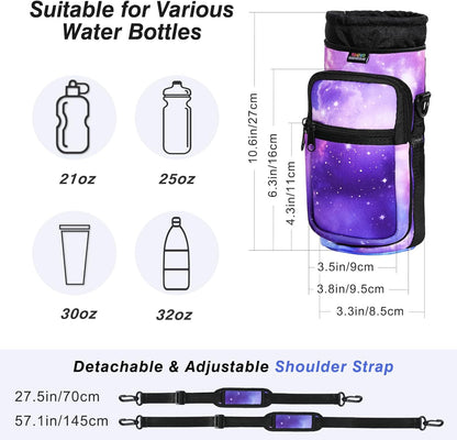 Nuovoware Water Bottle Carrier Bag,25oz/40oz/64oz Bottle Pouch Holder,Adjustable Shoulder Hand Strap 2 Pocket Sling Neoprene Sleeve Sports Accessories for Hiking Travelling Camping