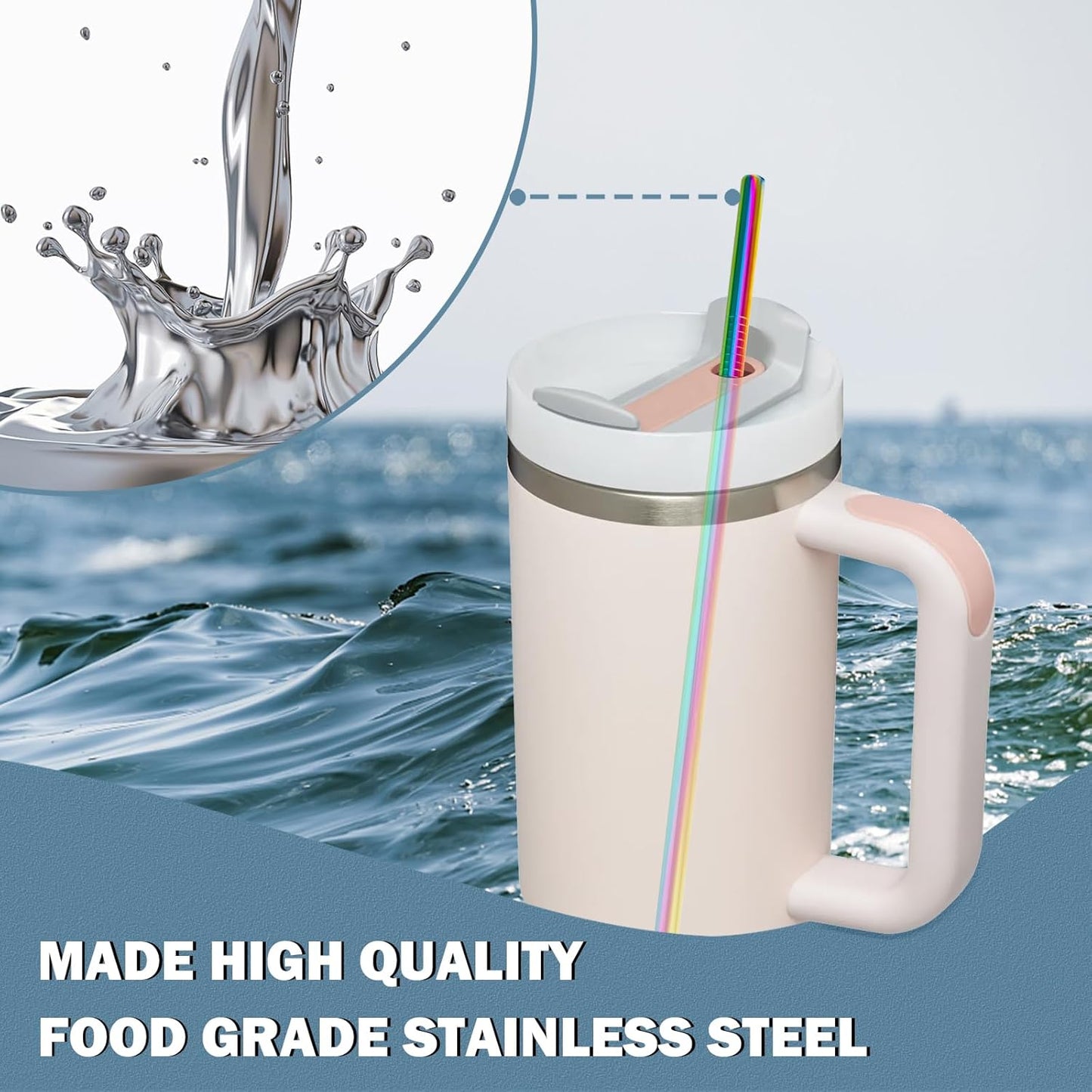 for Stanley Quencher 40oz Tumbler 6x Metal Stainless Steel Straws, 12inch Replacement Extra Long/Tall Straws for Stanley Cup 40oz Drinking Reusable Accessories (3x Straight & 3x Bent)