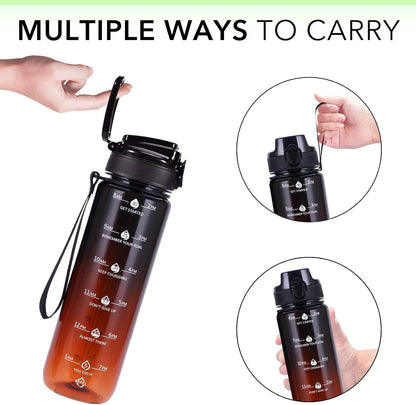 32oz Water Bottle with Time Marker, Motivational Drinking Bottle with Strap, BPA-Free Leak-Proof, Encouraging Water Bottle Time to Drink Water for Gym School Office Travel