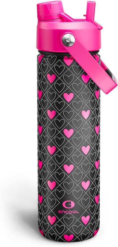 ENCOOL Insulated Water Bottle with Straw Stainless Steel Water Bottle, Leak-Proof, BPA-Free, Double Wall Vacuum Keeps Cold for 24 Hours for Sports, Travel, School (26 oz, Cotton Candy) - Colors B