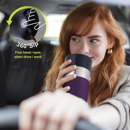 Travel Coffee Mug with 360°Lid, Travel Coffee Tumbler 16 oz Leak Proof, Stainless Steel Insulated Travel Mugs for Hot and Cold Spill Proof Leak Proof (Purple)
