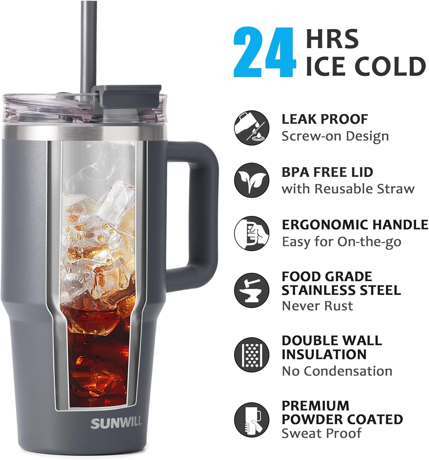 SUNWILL 20 oz Tumbler with Handle and Straw Leak Proof,Travel Coffee Mug with Lid, Stainless Steel Cup Insulated for Office & Gym, Cupholder Friendly, Powder Coated Orchid