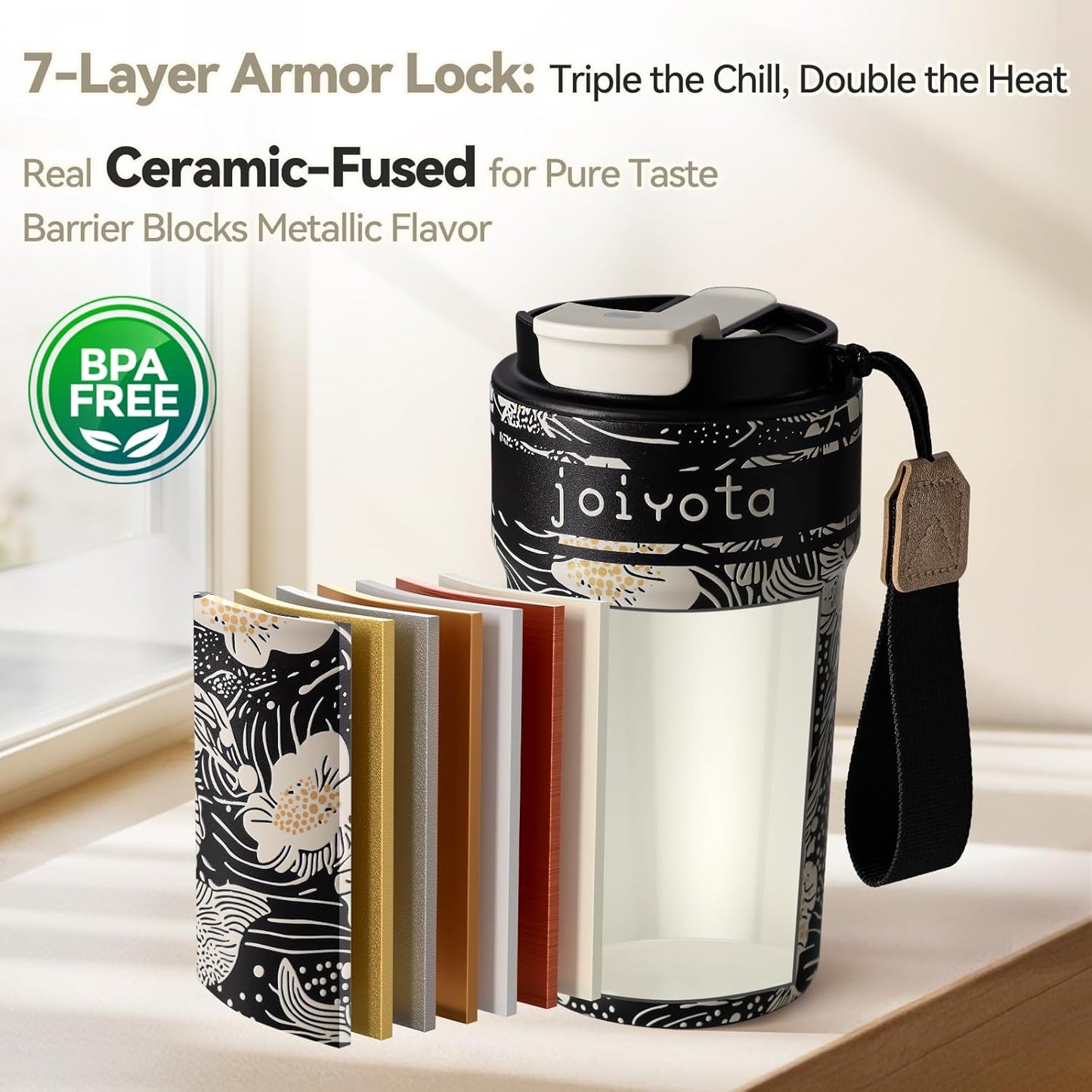20oz Artic Ceramic Lined Coffee Tumbler, 3D Floral Print Design, Insulated Stainless Steel Travel Mug with Lid and Straw, BPA-Free Leak-Proof for Hot & Iced Coffee Tea, Unique Gifts for Women