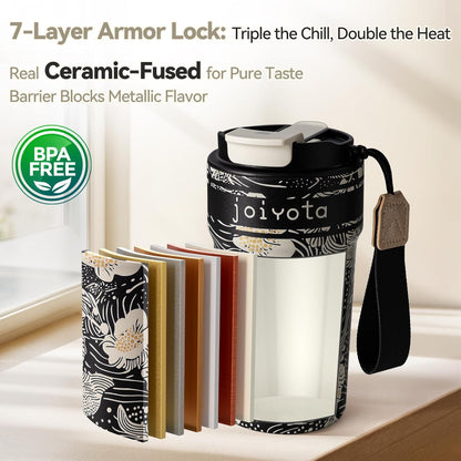 20oz Artic Ceramic Lined Coffee Tumbler, 3D Floral Print Design, Insulated Stainless Steel Travel Mug with Lid and Straw, BPA-Free Leak-Proof for Hot & Iced Coffee Tea, Unique Gifts for Women