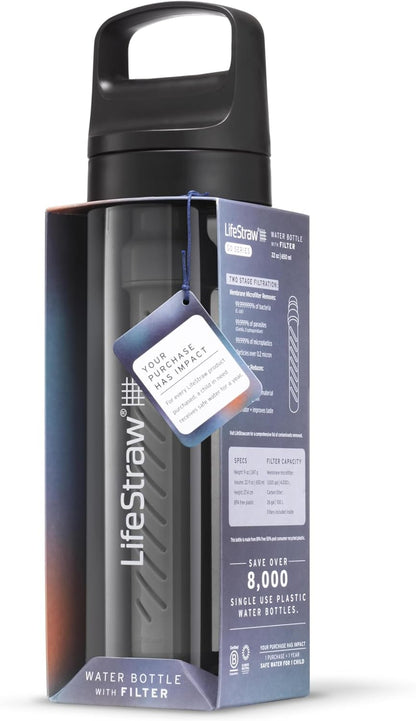 LifeStraw Go Series – BPA-Free Water Filter Bottle for Travel and Everyday use removes Bacteria, parasites and microplastics, Improves Taste, 22oz; Clear