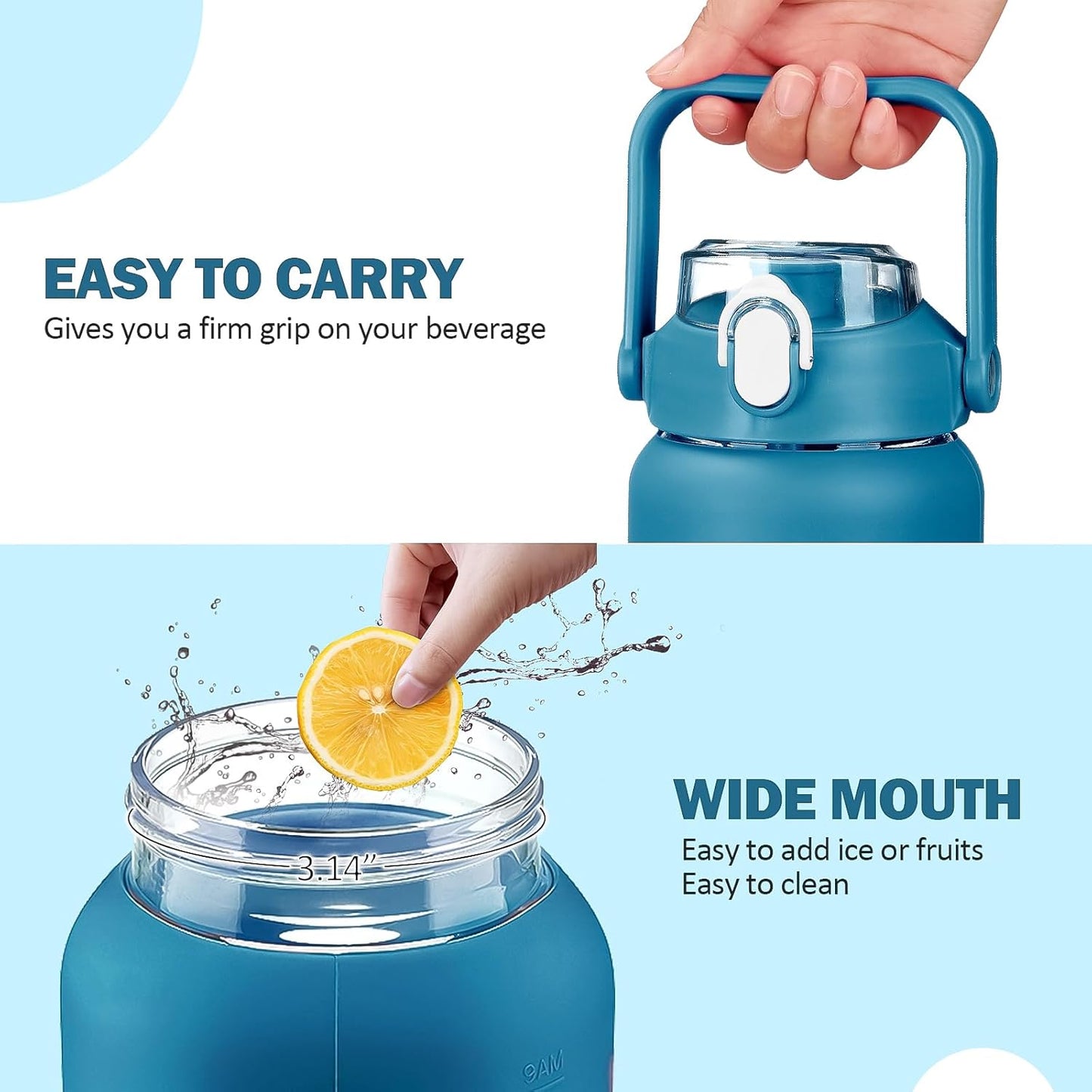 64oz Glass Water Bottles with Straw, Half Gallon Motivational Glass Bottle with Silicone Sleeve and Time Marker, 2L Leakproof Large Glass Water Jug for Gym Home Office,olive
