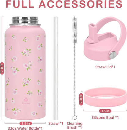 32oz Pickleball Insulated Water Bottle with Lid,Stainless Steel Water Bottl with Flip Straw and Handle,Gifts for Pickleball Players, Pickleball Lovers,Women Girls,Leak Proof Water Bottle