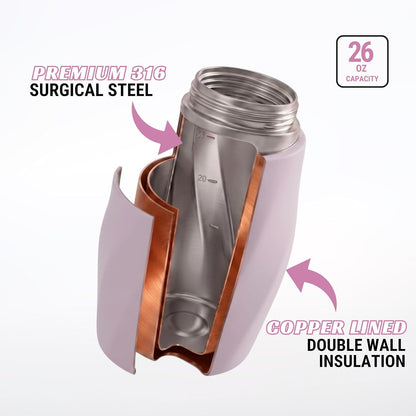 Earth Stone - 24oz Insulated Protein Shaker Bottle - Medical-Grade 316 Stainless Steel - Patent-Pending Clump-Free Design - Odor Proof & Leak-Proof Metal Blender Cup