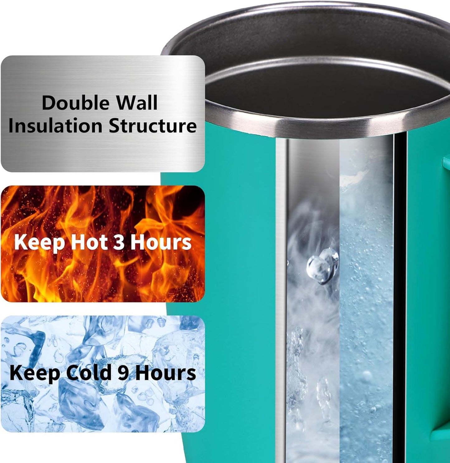 Trwcrt 19oz Insulated Coffee Mug with Handle, Double Wall Vacuum Stainless Steel Travel Coffee Tumbler, Blue
