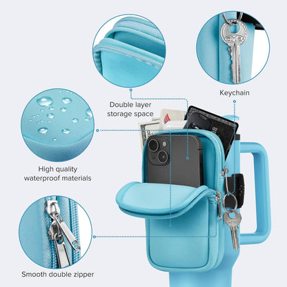 Water Bottle Pouch For Stanley Cup 40oz 30oz, Running Water Bottle Bag for Cards, Keys, Phone, Gym Accessories For Men Women, Travel Tumbler Mug Pouch Compatible With Stanley, Simple Modern