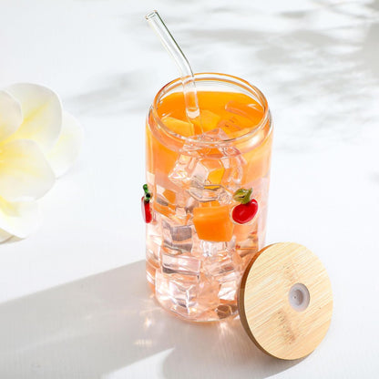 Honeydak 2 Pcs Icon Juice Glass Tumbler with Lid & Straw - 18 oz Cloud and Sun Icon Can Shape Glass Cups Coffee Juice Beer Soda Drinking Cup for Summer Halloween Christmas Party Supplies Gift