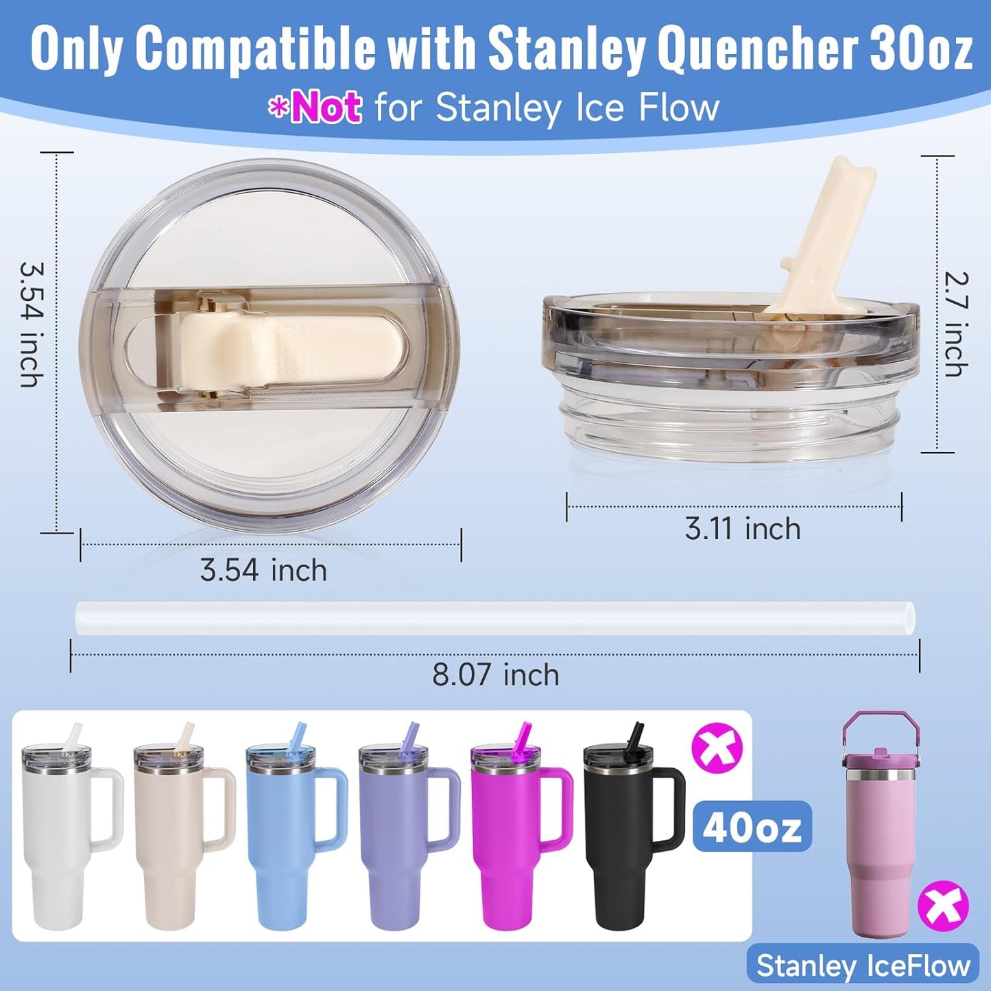 30oz Flip Straw Lid for Stanley Quencher H2.0 Tumbler, 2 Pack Leak Proof Lid Replacement No Spill Cover for Stanley Cup Accessories ProTour (Rose Quartz,Rose Quartz) - Colors C