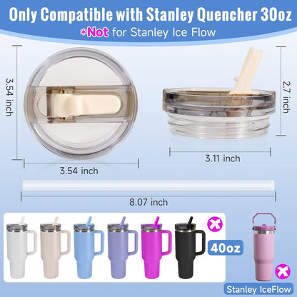 30oz Flip Straw Lid for Stanley Quencher H2.0 Tumbler, 2 Pack Leak Proof Lid Replacement No Spill Cover for Stanley Cup Accessories ProTour (Rose Quartz,Rose Quartz) - Colors C