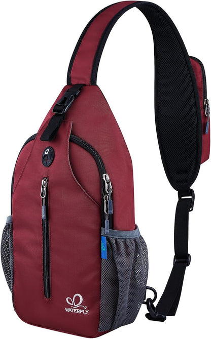 WATERFLY Crossbody Sling Backpack Sling Bag Travel Hiking Chest Bag Daypack (Black)
