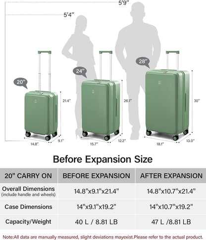 Hanke 20 Inch Expandable Carry On Luggage with Cup Holder 22x14x9 Airline Approved, Top Opening Hard Shell Suitcases with Wheels, Carry-On Travel Suitcase Trunk Luggage with Lock, Smoke White