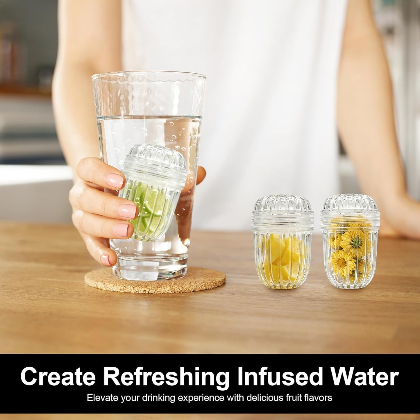 2-Pack Fruit Infuser Inserts for Wide Mouth Water Bottles, Leak-Proof Herb & Tea Strainer, BPA-Free Reusable Diffuser Compatible with 32-40oz Tumblers (Ice Cube Compatible) ﻿