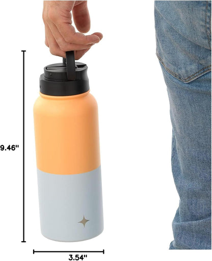 JoyJolt Triple Insulated Water Bottle with Straw Lid AND Flip Lid! 22oz Water Bottle, 12 Hour Hot/Cold Vacuum Insulated Stainless Steel Water Bottle. BPA-Free Leakproof Water Bottles - Thermos Bottle