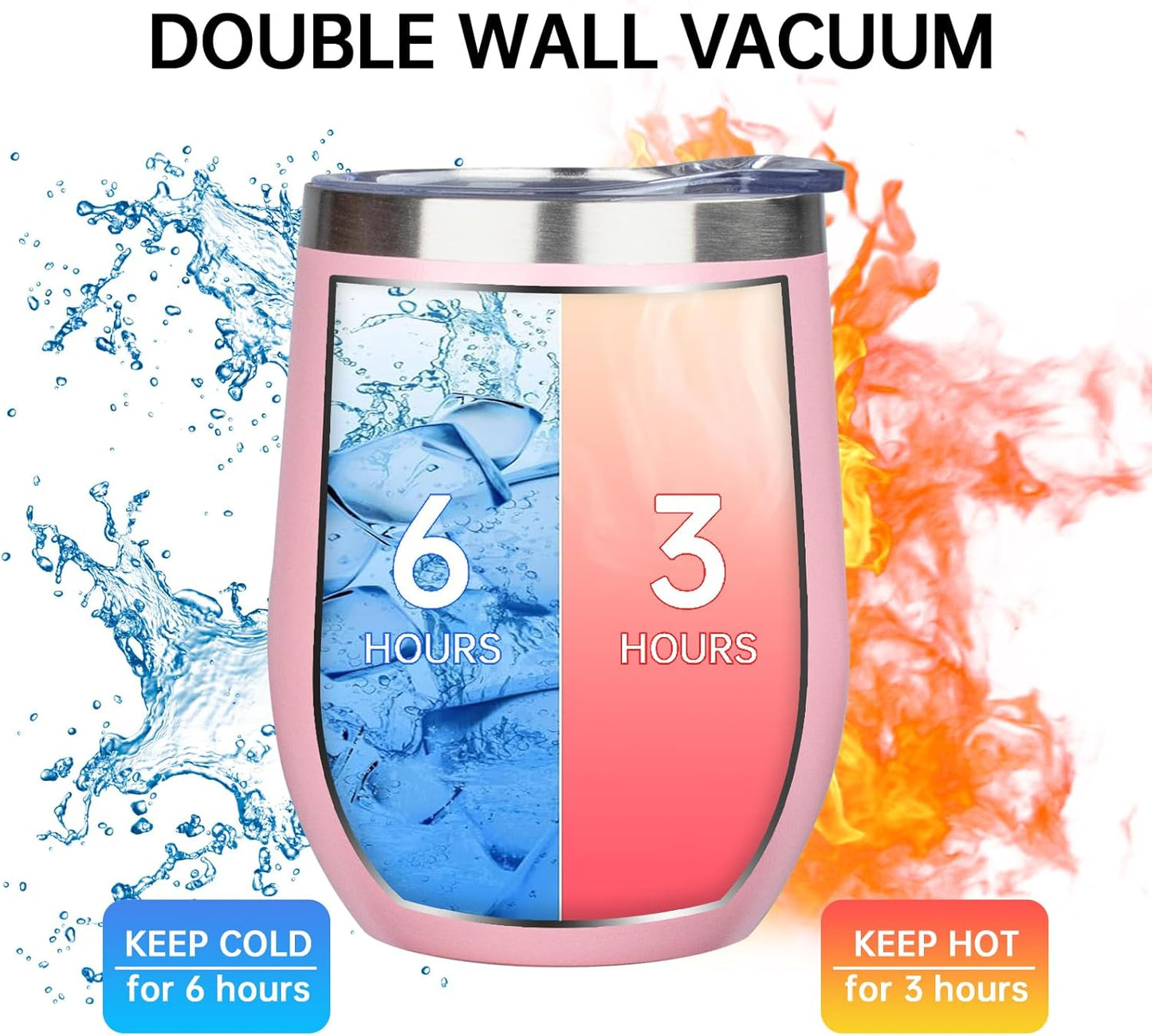 MEZMUT 12 Oz Insulated Wine Tumbler with Lid Double Wall Vacuum Stainless Steel Wine Glass Coffee Mug Insulated Tumbler Cup for Champaign, Cocktail, Beer (Black, 1 Pack)