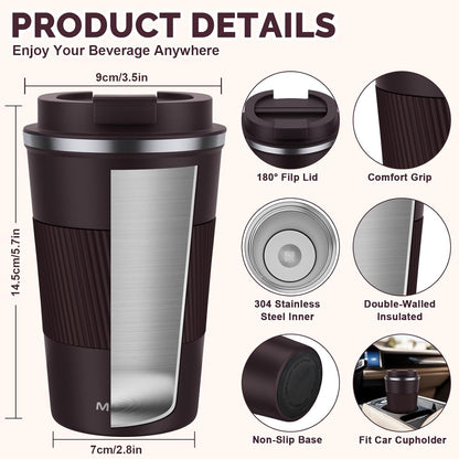 MOMSIV 12oz Travel Mug, Insulated Coffee Cup with Leakproof Lid, Travel Coffee Mug Vacuum Stainless Steel Double Walled Reusable Coffee Cup for Hot and Cold Water Coffee