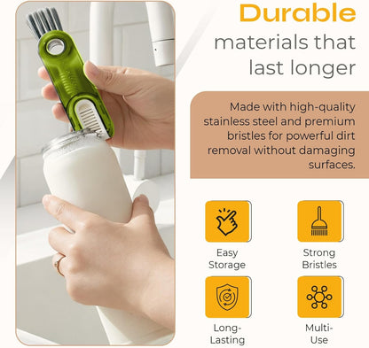 Multifunctional 3-in-1 Cleaning Brush for Cups, Bottles & Keyboards – Portable Glass & Lid Gap Cleaner for AirPods, Hard-to-Reach Corners – ABS & Silicone Compact Design (Blue/Dark Grey/Green).