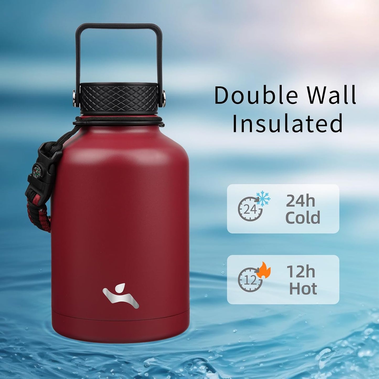 Konokyo 22oz Stainless Steel Bottles with 3 Lids Sport Insulated Water Bottle,Mint