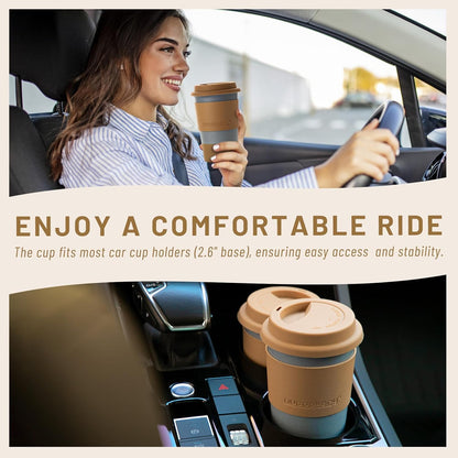 Nucookery Ceramic Travel Coffee Mug Set, Coffee Tumbler with Silicone Lid and Non-Slip Sleeve, Unique To Go Mug, Gifts for Women & Men, Microwave Safe Cappuccino, Tea, Latte, Iced-Coffee Cups, White