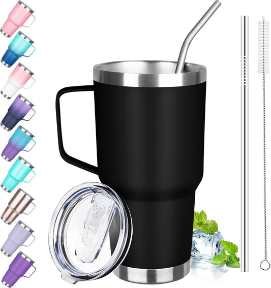 40 oz Tumbler with Handle, Insulated Tumbler with Lid and Straw, Reusable Stainless Steel Vacuum Insulated Cup, 100% Leak Proof Thermal Travel Coffee Mug Cup for Cold and Hot (Light Purple)