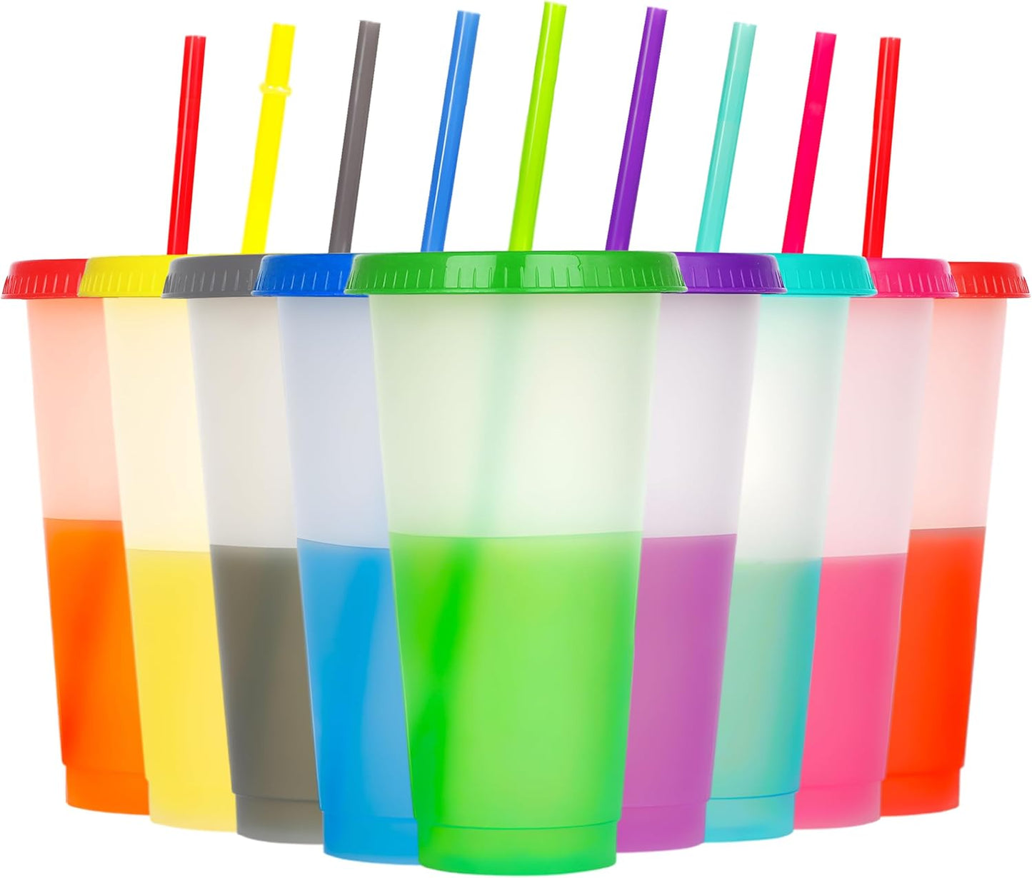 Color Changing Cups, 5 Pack 24oz Plastic Tumblers, Reusable Iced Coffee & Smoothie Cups with Lids and Straws for Parties and Travel