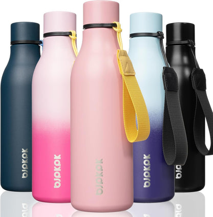 BJPKPK Insulated Water Bottles, 18 oz Stainless Steel Metal Water Bottle with Strap, BPA Free Leak Proof Jugs, Mugs, Flasks, Reusable Thermal Flasks for Sports & Travel, Black - Colors B